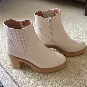 Cream Ankle Boots with Chunky Heel